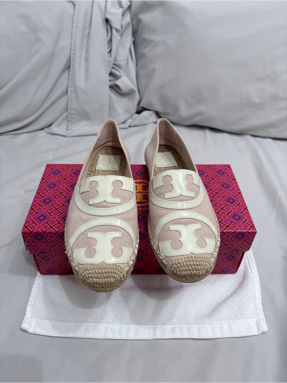 Tory Burch Blush Pink Espadrille Flats with Ivory Logo